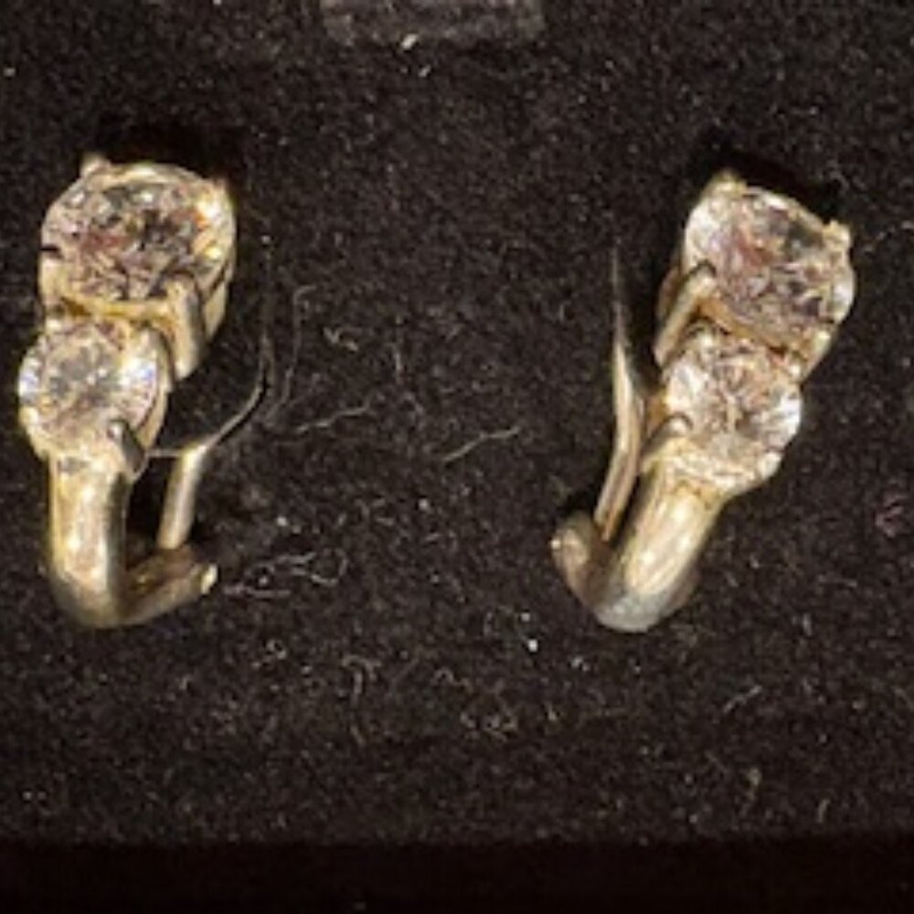 Absolute Sterling Silver & cubic zirconia two stone earrings